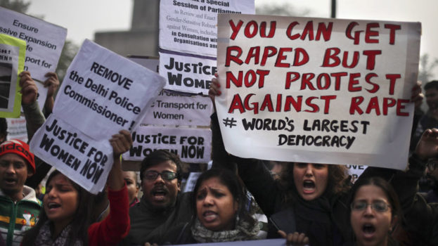 women protest in rape